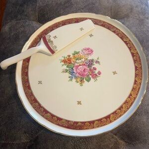 Elegant Cream and Burgundy Serveware Set for Dining